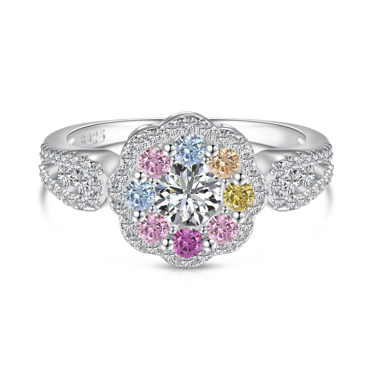 [select Jewelry]Delicate Colorful Round Cut Flower Shape Wedding Ring