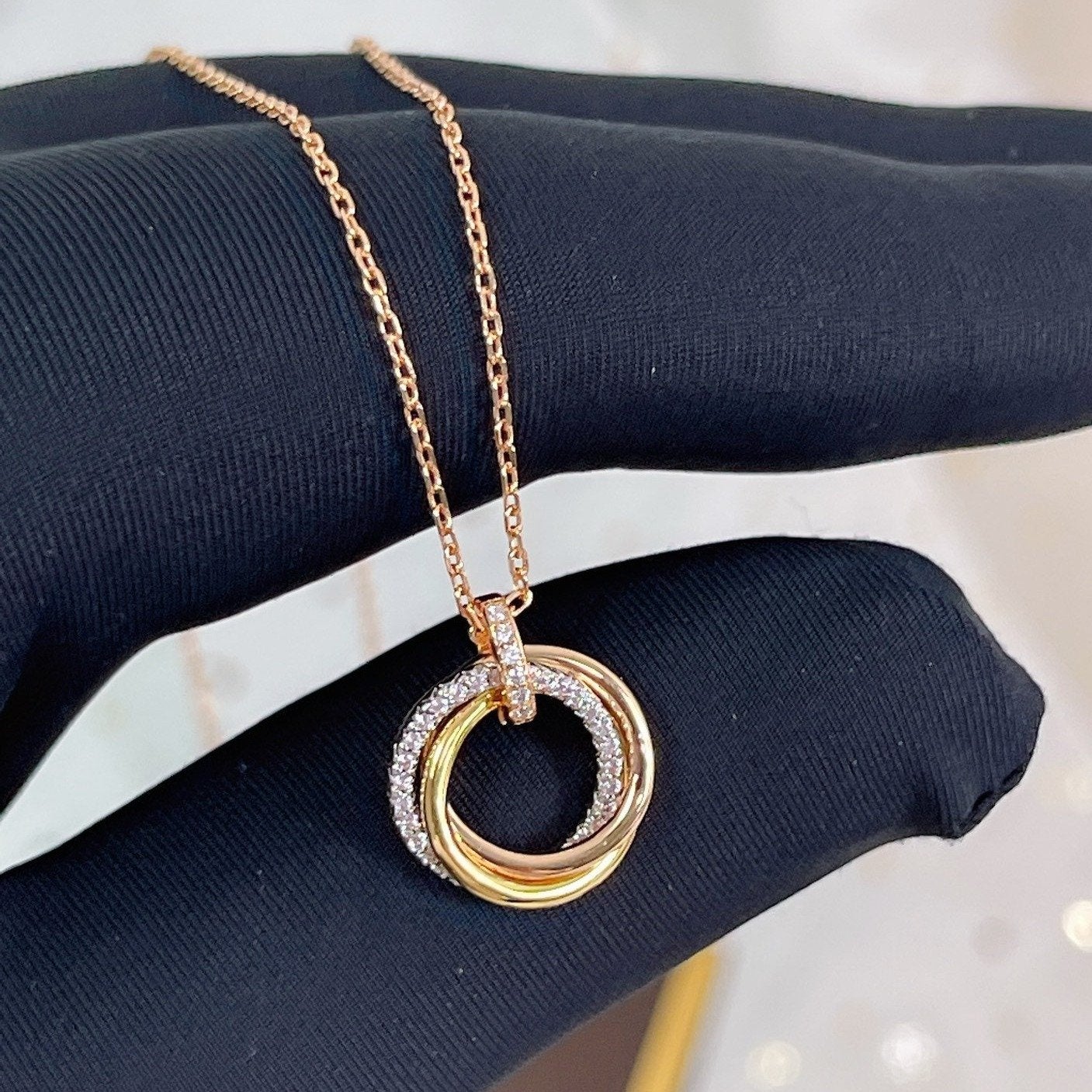 [Select]TRINITY NECKLACE SILVER GOLD PINK GOLD DIAMONDS
