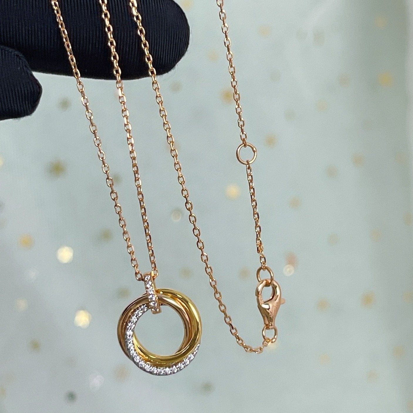 [Select]TRINITY NECKLACE SILVER GOLD PINK GOLD DIAMONDS