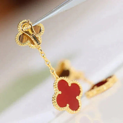 [Select]CLOVER  2 MOTIF  TIGER EYE CARNELIAN EARRINGS
