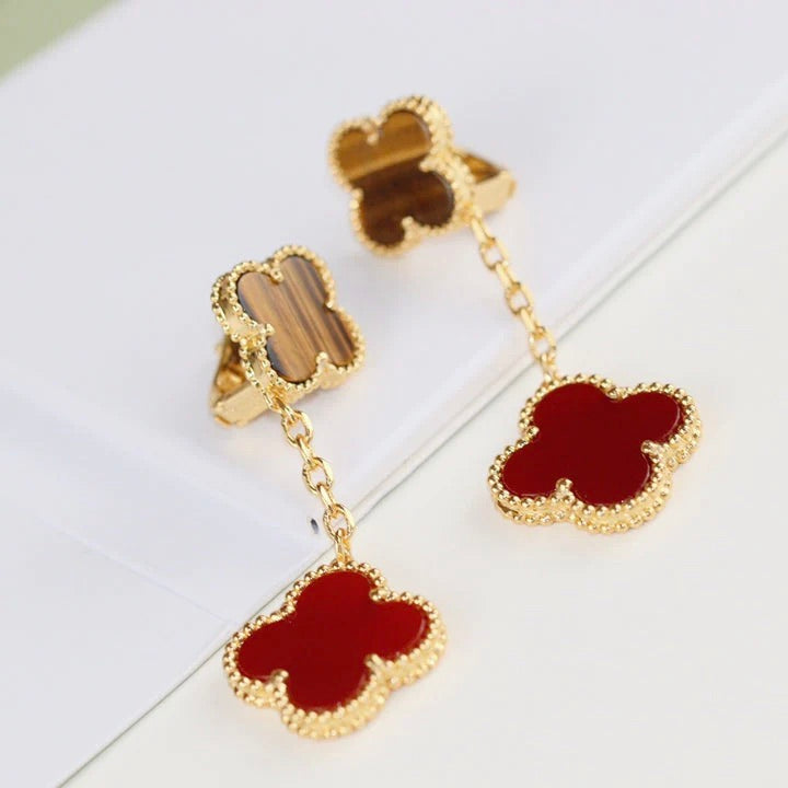 [Select]CLOVER  2 MOTIF  TIGER EYE CARNELIAN EARRINGS