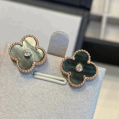 [Select]CLOVER MEDIUM 1 MOTIFS GRAY MOP  DIAMOND EARRINGS