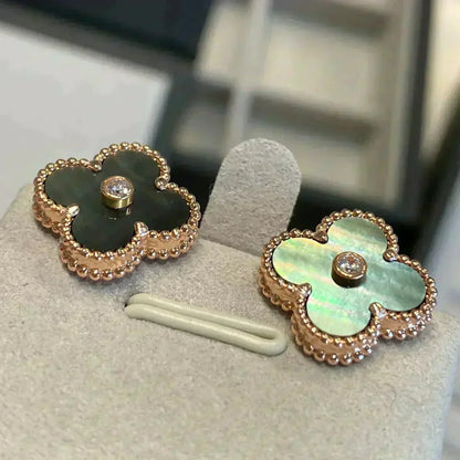 [Select]CLOVER MEDIUM 1 MOTIFS GRAY MOP  DIAMOND EARRINGS