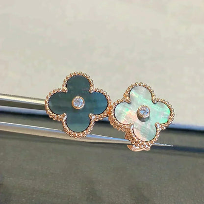 [Select]CLOVER MEDIUM 1 MOTIFS GRAY MOP  DIAMOND EARRINGS