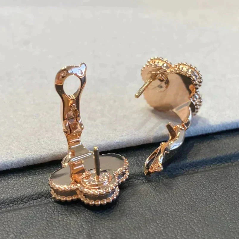 [Select]CLOVER MEDIUM 1 MOTIFS GRAY MOP  DIAMOND EARRINGS