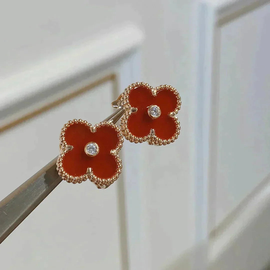 [Select]CLOVER MEDIUM 1 MOTIFS CARNELIAN  DIAMOND earrings