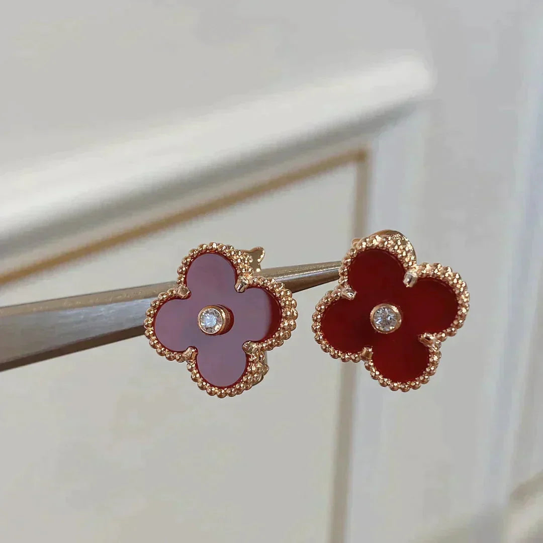 [Select]CLOVER MEDIUM 1 MOTIFS CARNELIAN  DIAMOND earrings