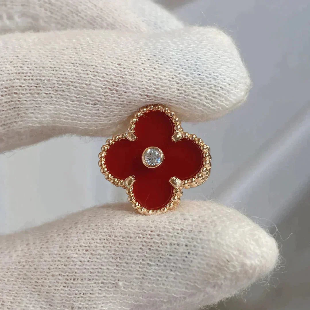[Select]CLOVER MEDIUM 1 MOTIFS CARNELIAN  DIAMOND earrings
