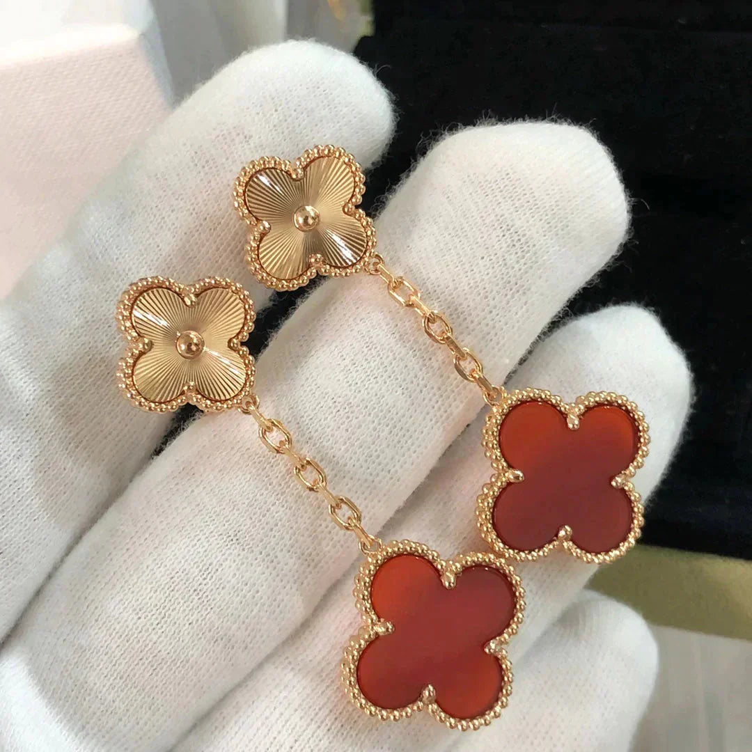 [Select]CLOVER 2 MOTIF  LASER CARNELIAN EARRINGS
