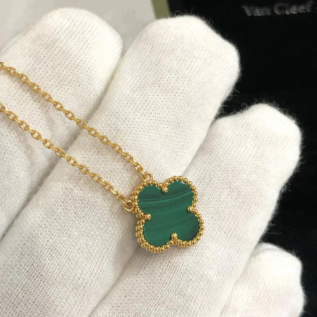 [Select]CLOVER 15MM MALACHITE SINGLE FLOWER  NECKLACE