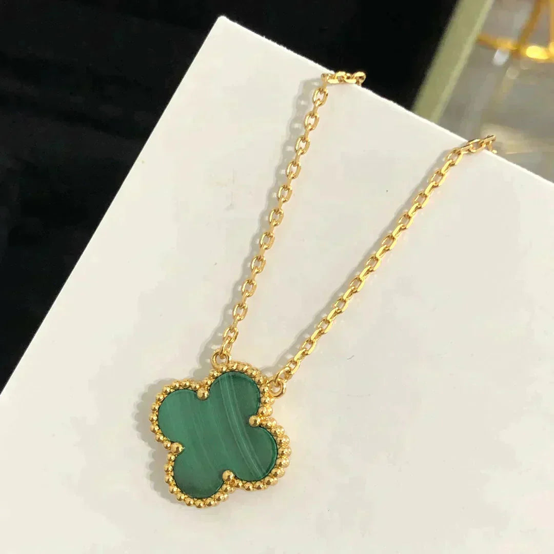 [Select]CLOVER 15MM MALACHITE SINGLE FLOWER  NECKLACE