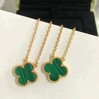 [Select]CLOVER 15MM MALACHITE SINGLE FLOWER  NECKLACE