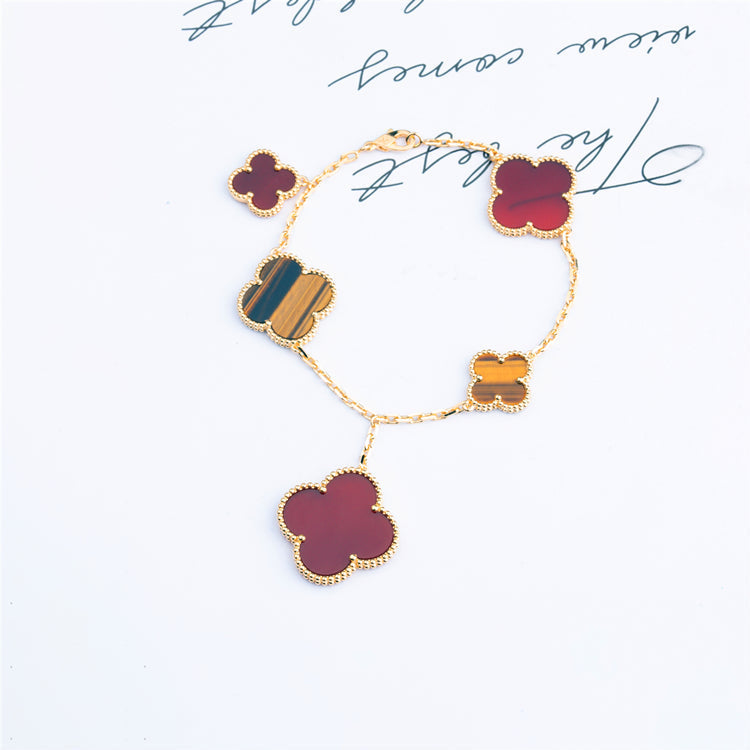 [Select]CLOVER BRACELET 5 MOTIFS CARNELIAN TIGER EYE