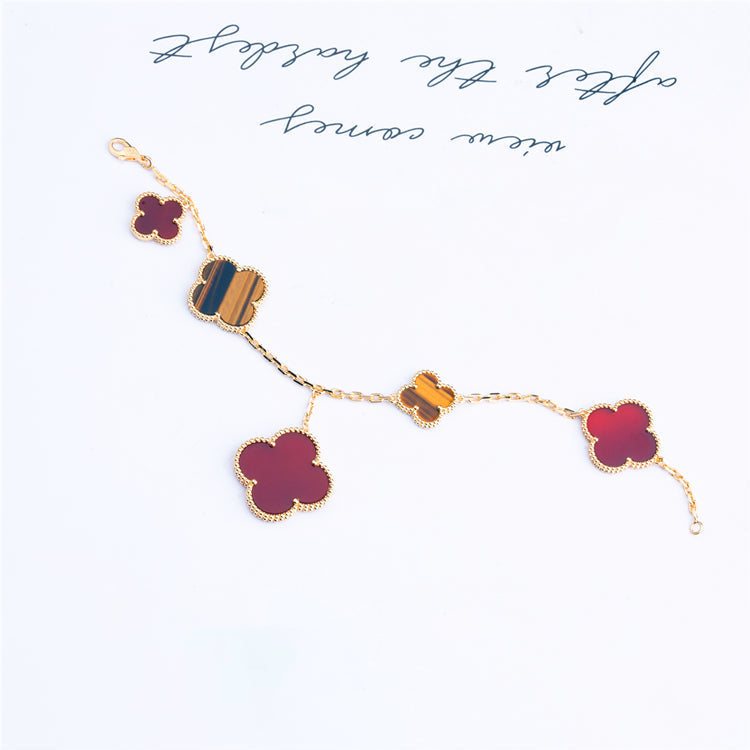 [Select]CLOVER BRACELET 5 MOTIFS CARNELIAN TIGER EYE