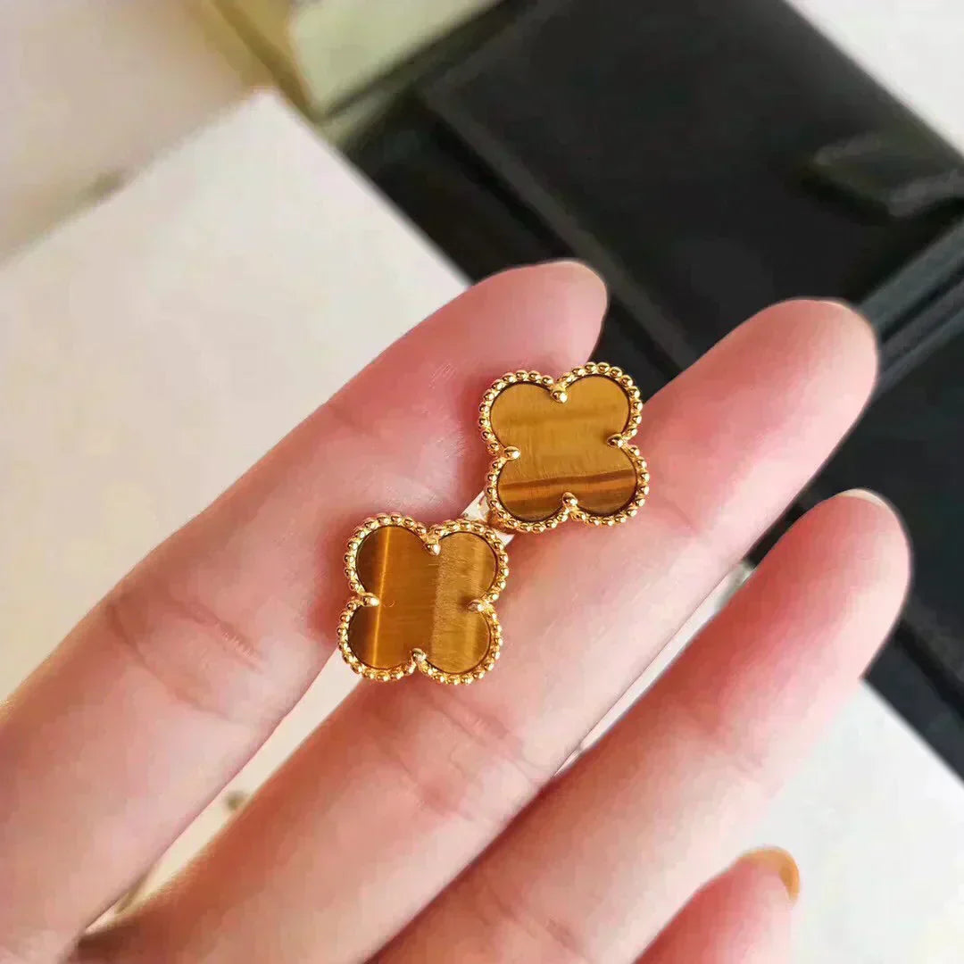 [Select]CLOVER MEDIUM 1 MOTIFS TIGER EYE EARRINGS