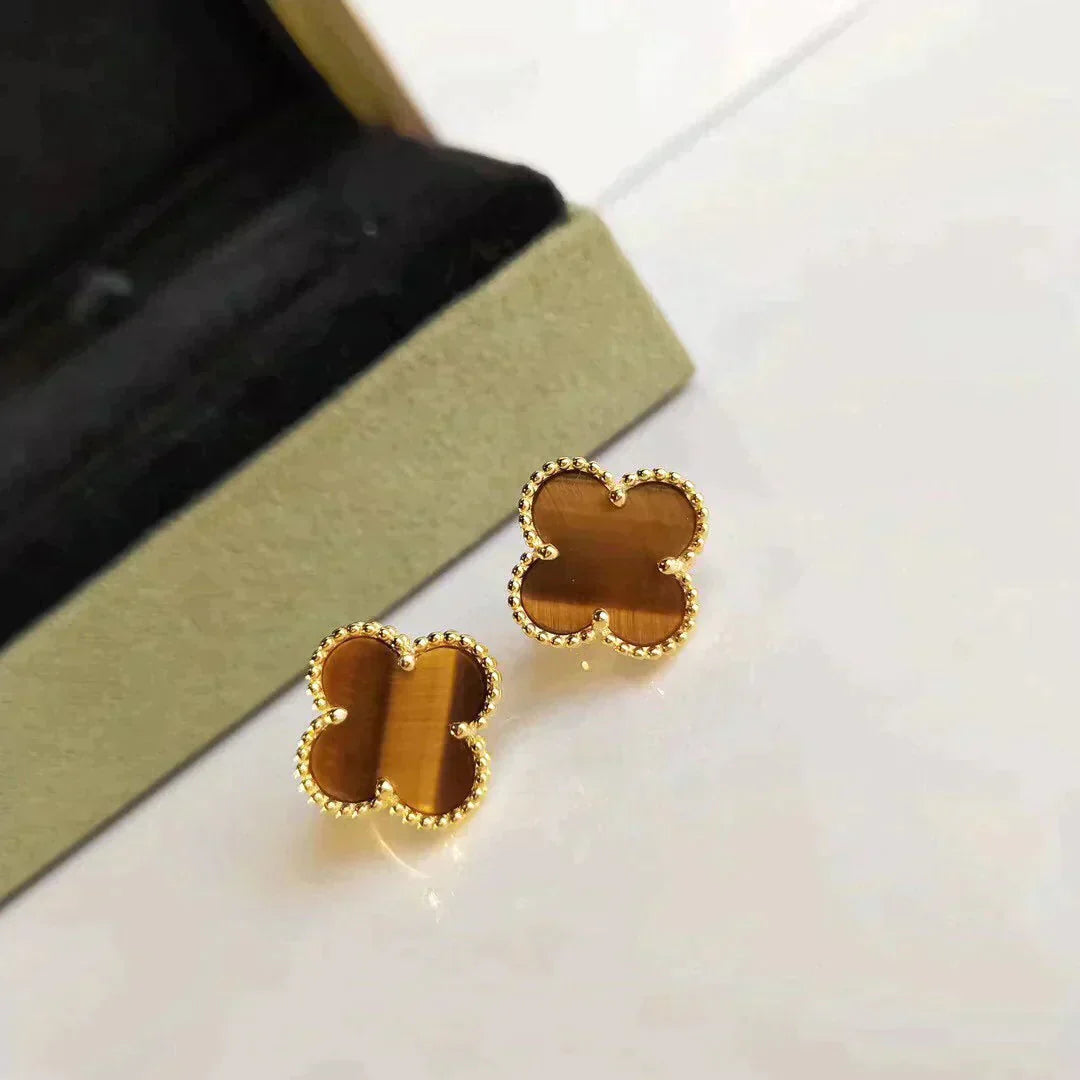 [Select]CLOVER MEDIUM 1 MOTIFS TIGER EYE EARRINGS