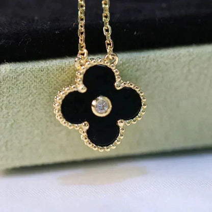 [Select]CLOVER 15MM DIAMOND ONYX NECKLACE