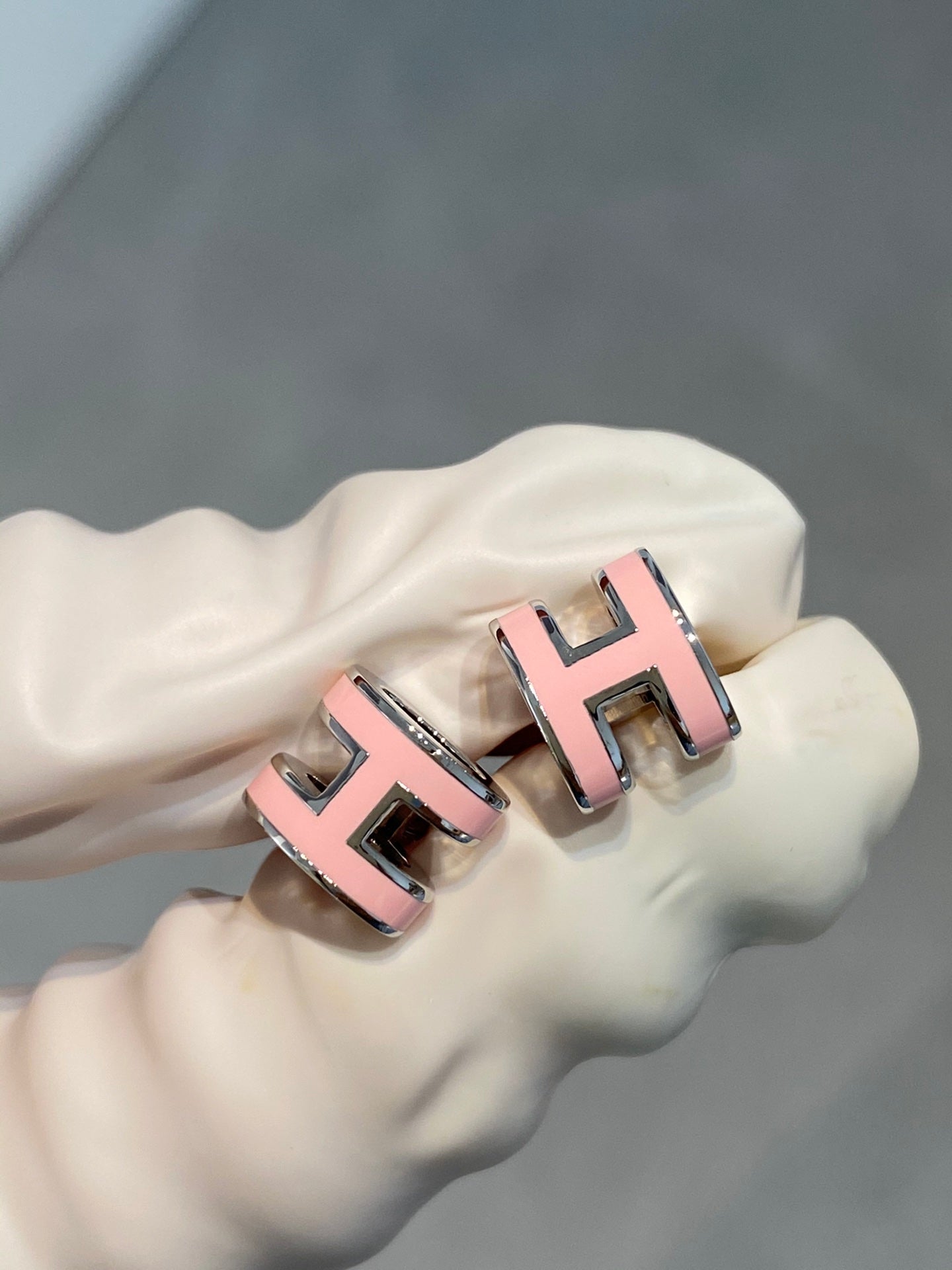 [Select]MINI POP H SILVER EARRINGS PINK