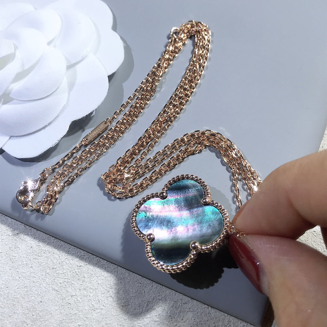 [Select]CLOVER 25MM GOLD DARK MOP BIG CLOVER NECKLACE