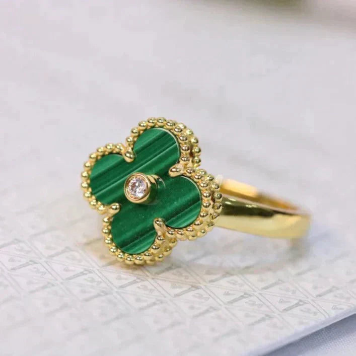 [Select]CLOVER MALACHITE RING GOLD DIAMOND