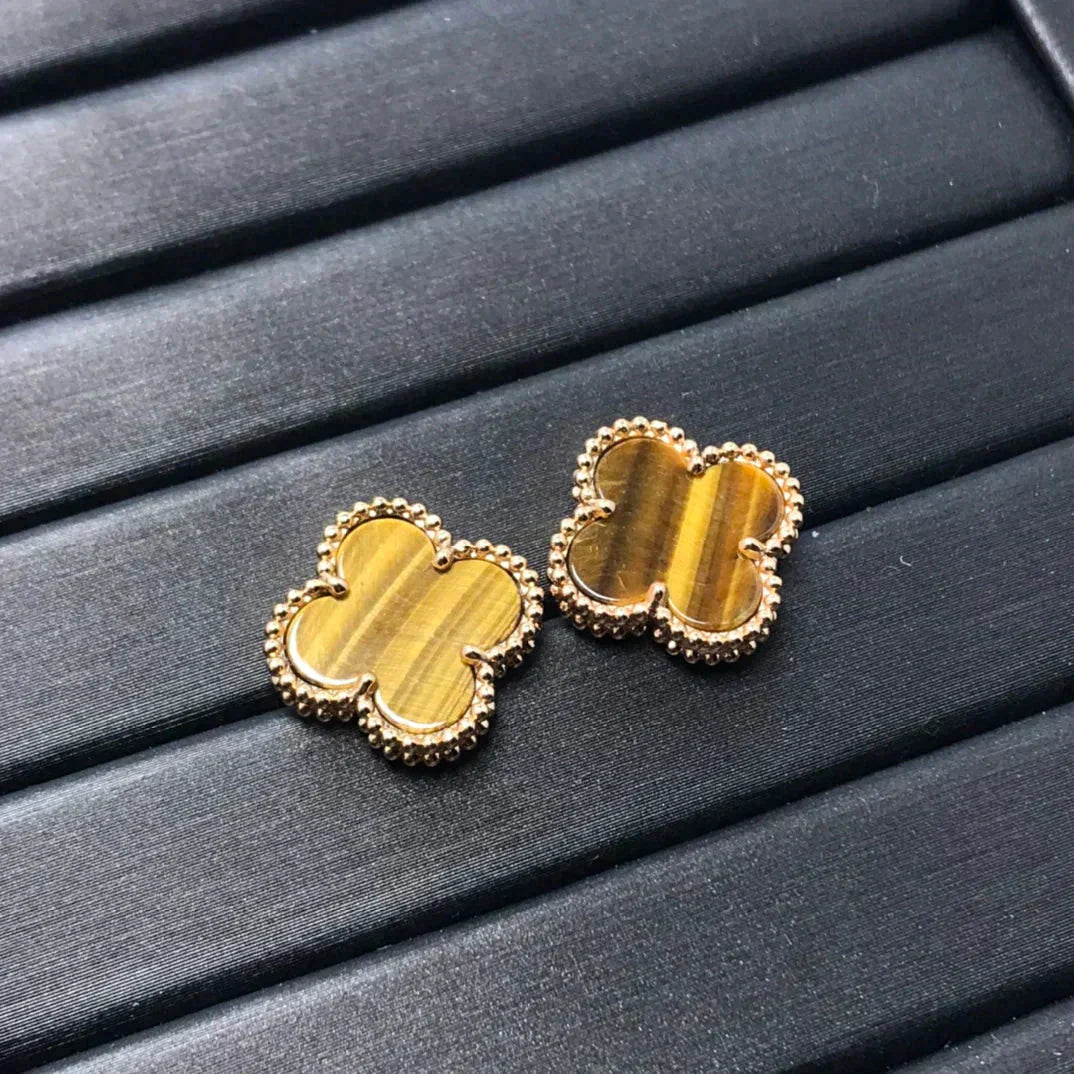 [Select]CLOVER MEDIUM 1 MOTIFS TIGER EYE EARRINGS