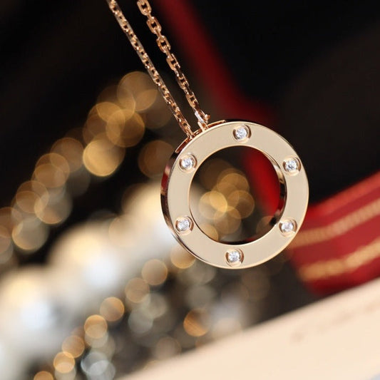 [Select]LOVE NECKLACE 16MM 6 DIAMONDS PINK GOLD