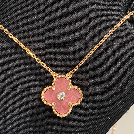 [Select]CLOVER 15MM DIAMOND RHODONITE NECKLACE