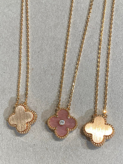 [Select]CLOVER 15MM DIAMOND RHODONITE NECKLACE