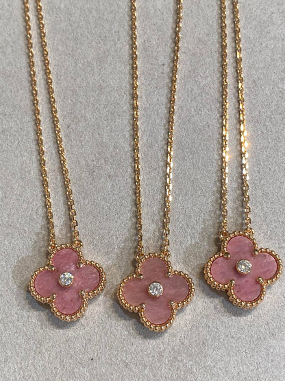 [Select]CLOVER 15MM DIAMOND RHODONITE NECKLACE