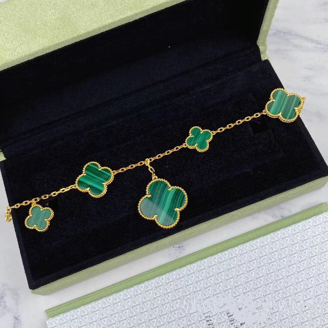 [Select]MAGIC CLOVER MALACHITE GOLD BRACELET 5 MOTIFS