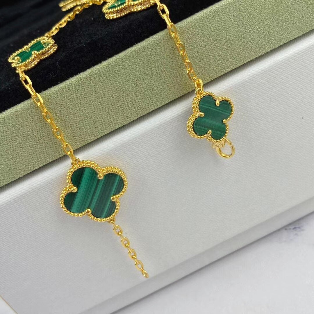 [Select]MAGIC CLOVER MALACHITE GOLD BRACELET 5 MOTIFS
