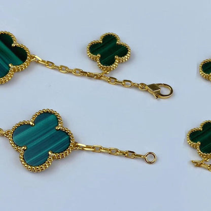 [Select]MAGIC CLOVER MALACHITE GOLD BRACELET 5 MOTIFS