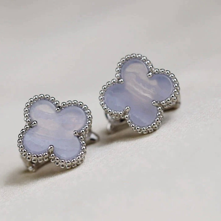 [Select]CLOVER MEDIUM 1 MOTIFS  WHITE MOP EARRINGS SILVER