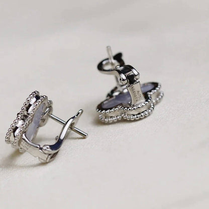 [Select]CLOVER MEDIUM 1 MOTIFS  WHITE MOP EARRINGS SILVER