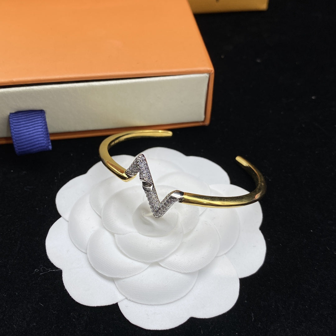 [Select]VOLTE UPSITE DOWN DIAMOND GOLD OPEN BRACELET
