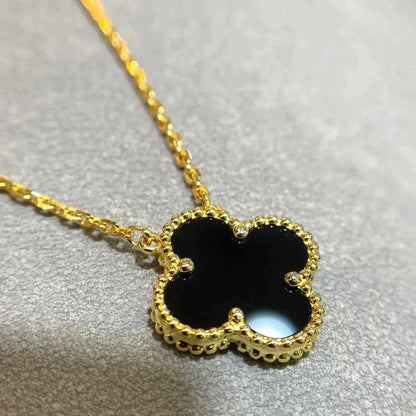 [Select]CLOVER 15MM BLACK ONYX SINGLE FLOWER NECKLACE