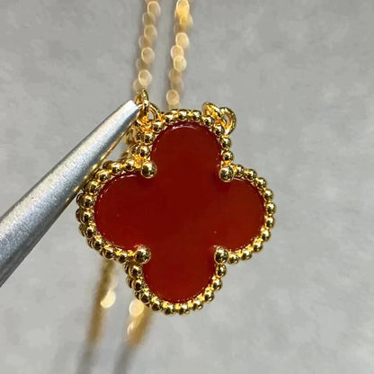 [Select]CLOVER 15MM CARNELIAN SINGLE FLOWER NECKLACE