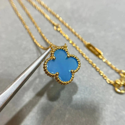 [Select]CLOVER 15MM BLUE AGATE NECKLACE
