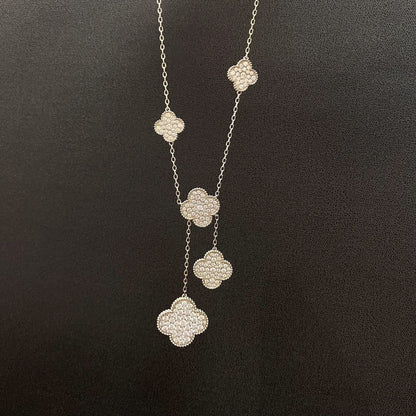 [Select]CLOVER 5 MOTIFS SILVER DIAMONDS NECKLACE