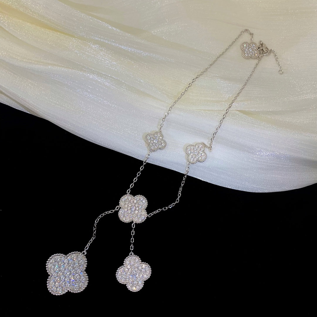 [Select]CLOVER 5 MOTIFS SILVER DIAMONDS NECKLACE