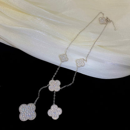 [Select]CLOVER 5 MOTIFS SILVER DIAMONDS NECKLACE