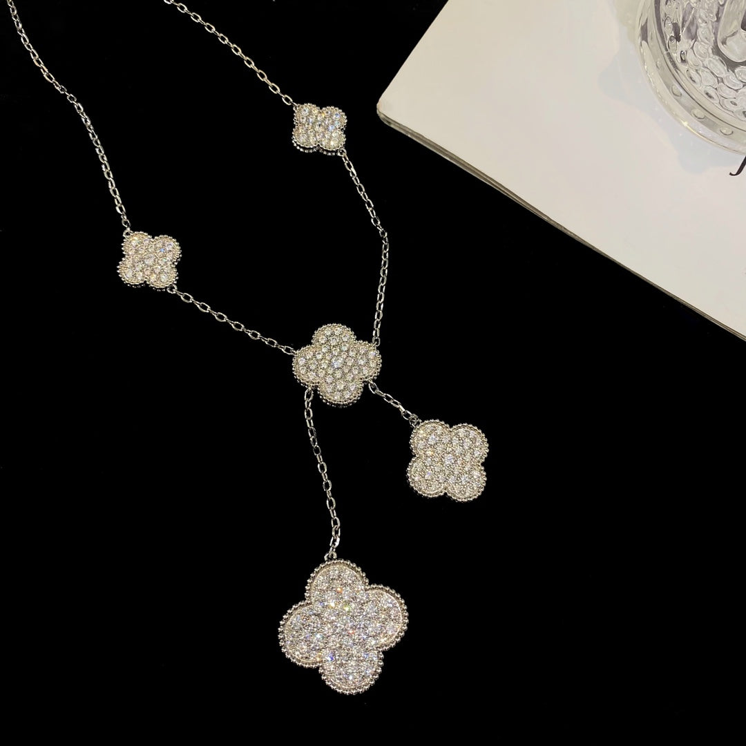 [Select]CLOVER 5 MOTIFS SILVER DIAMONDS NECKLACE