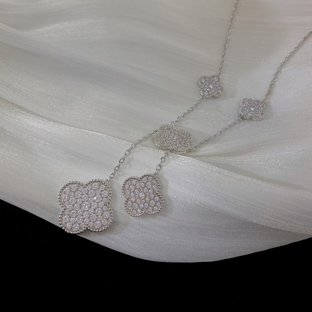 [Select]CLOVER 5 MOTIFS SILVER DIAMONDS NECKLACE