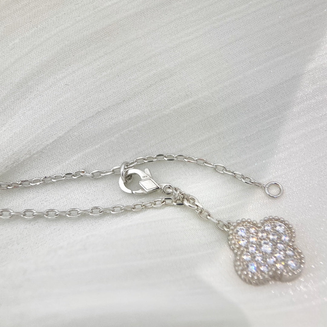 [Select]CLOVER 5 MOTIFS SILVER DIAMONDS NECKLACE