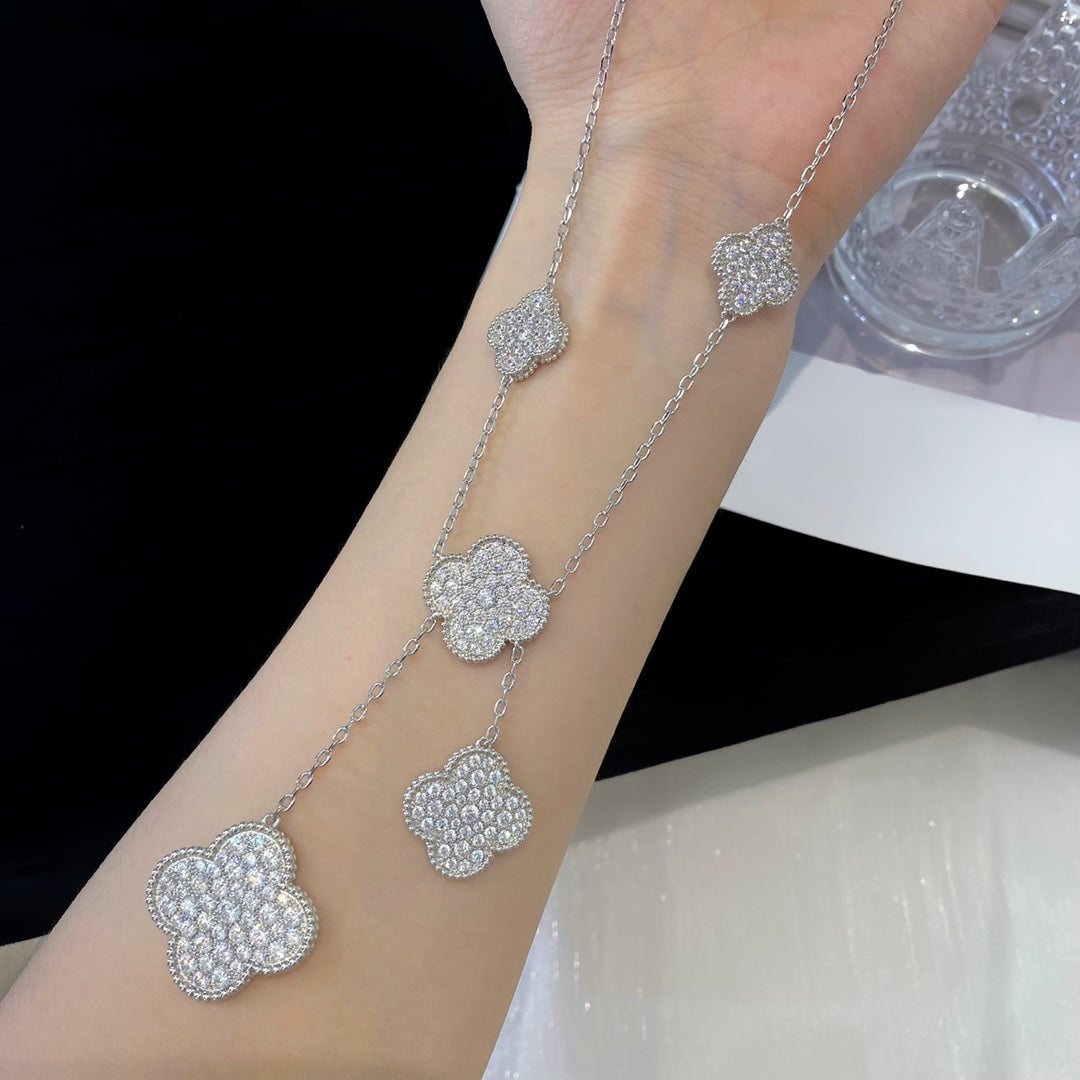 [Select]CLOVER 5 MOTIFS SILVER DIAMONDS NECKLACE