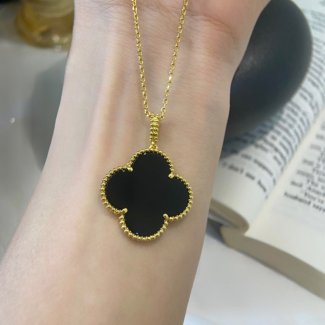 [Select]CLOVER 25MM NECKLACE GOLD ONYX