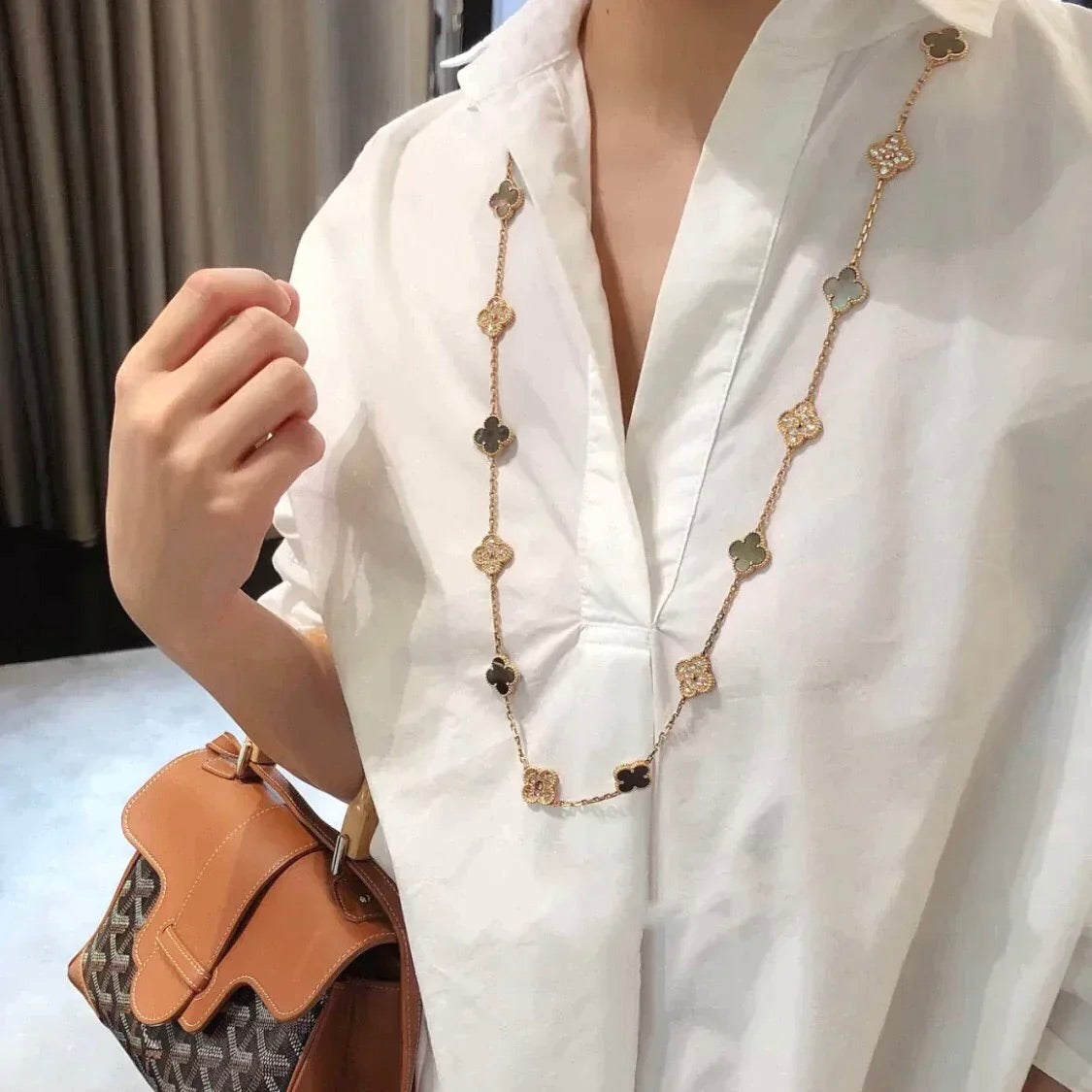 [Select]CLOVER 20 MOTIFS DARK MOP DIAMOND  NECKLACE