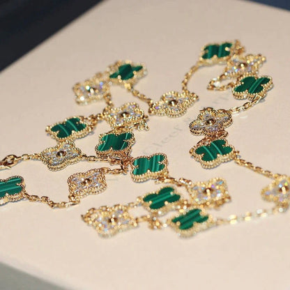 [Select]CLOVER 20 MOTIFS MALACHITE DIAMOND NECKLACE