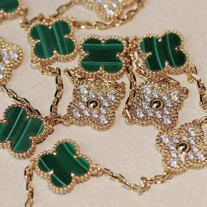 [Select]CLOVER 20 MOTIFS MALACHITE DIAMOND NECKLACE