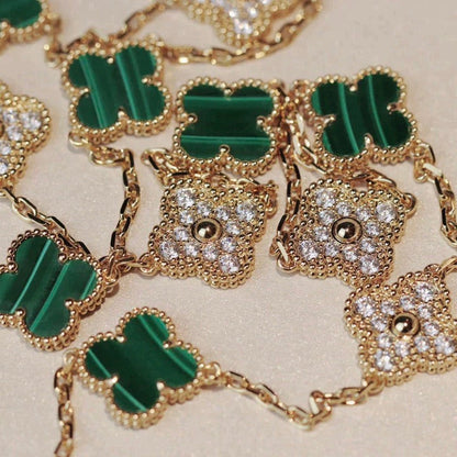 [Select]CLOVER 20 MOTIFS MALACHITE DIAMOND NECKLACE